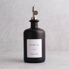 Matte Black Glass Oil Bottle With Label - silver lid