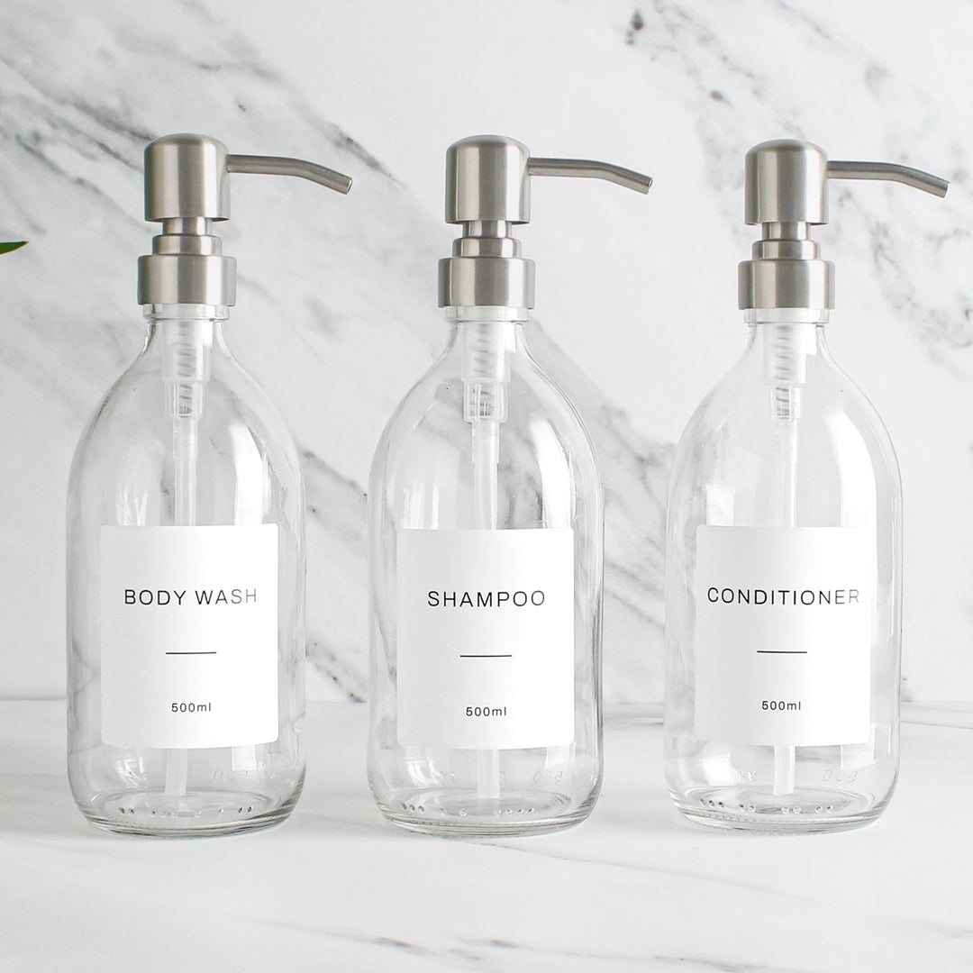 Body Wash, Shampoo & Conditioner Clear Glass Set