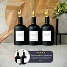 Matte Black Glass Tall Neck Oil Bottle With Label - Namie Home