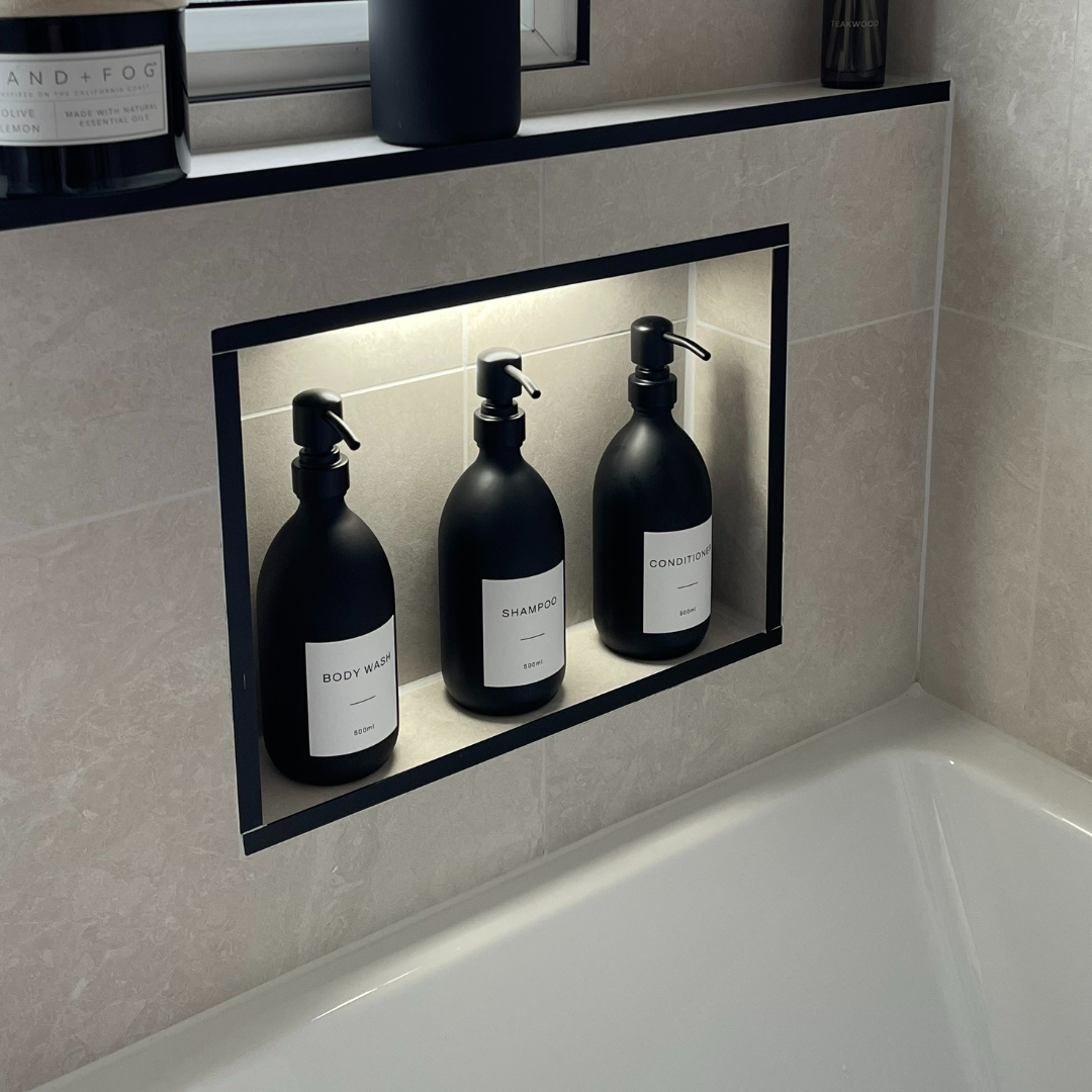 Body Wash, Shampoo & Conditioner Matte Black Glass Set - Namie Home