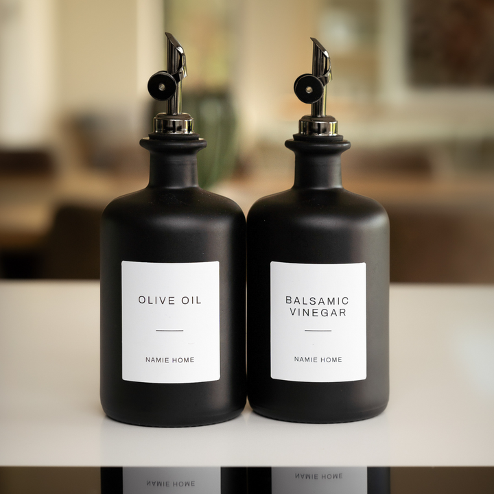 Matte Black Glass Oil Bottle With Label