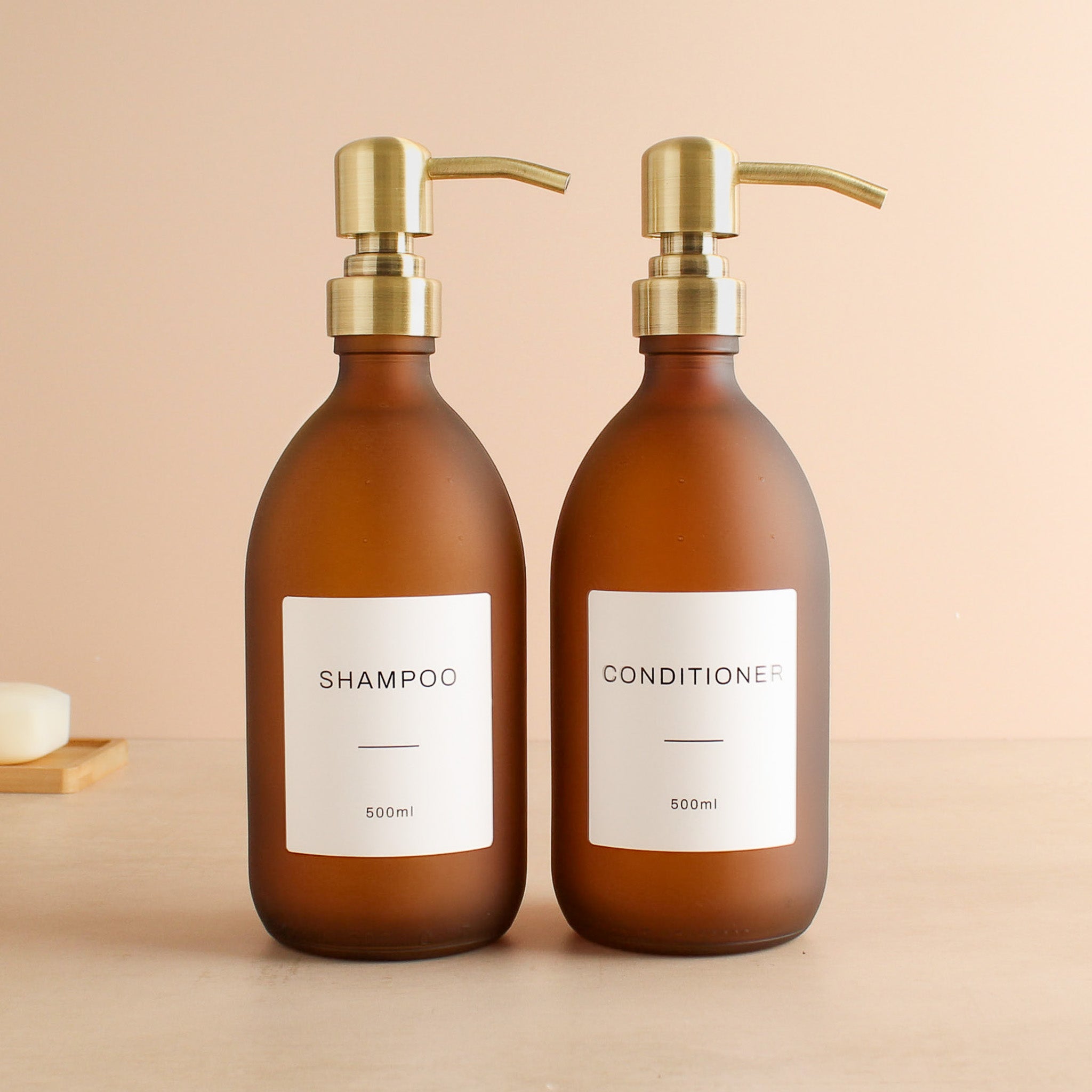 Shampoo & Conditioner Frosted Amber Glass Set - Namie Home