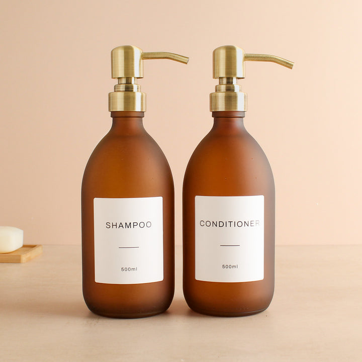 Shampoo & Conditioner Frosted Amber Glass Set