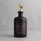 Matte Black Glass Oil Bottle With Label - gold lid