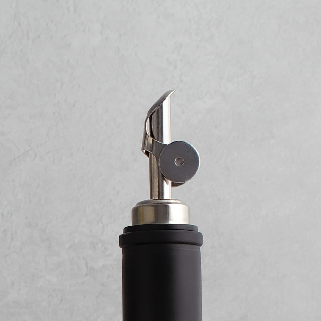 Matte Black Glass Tall Neck Oil Bottle With Label