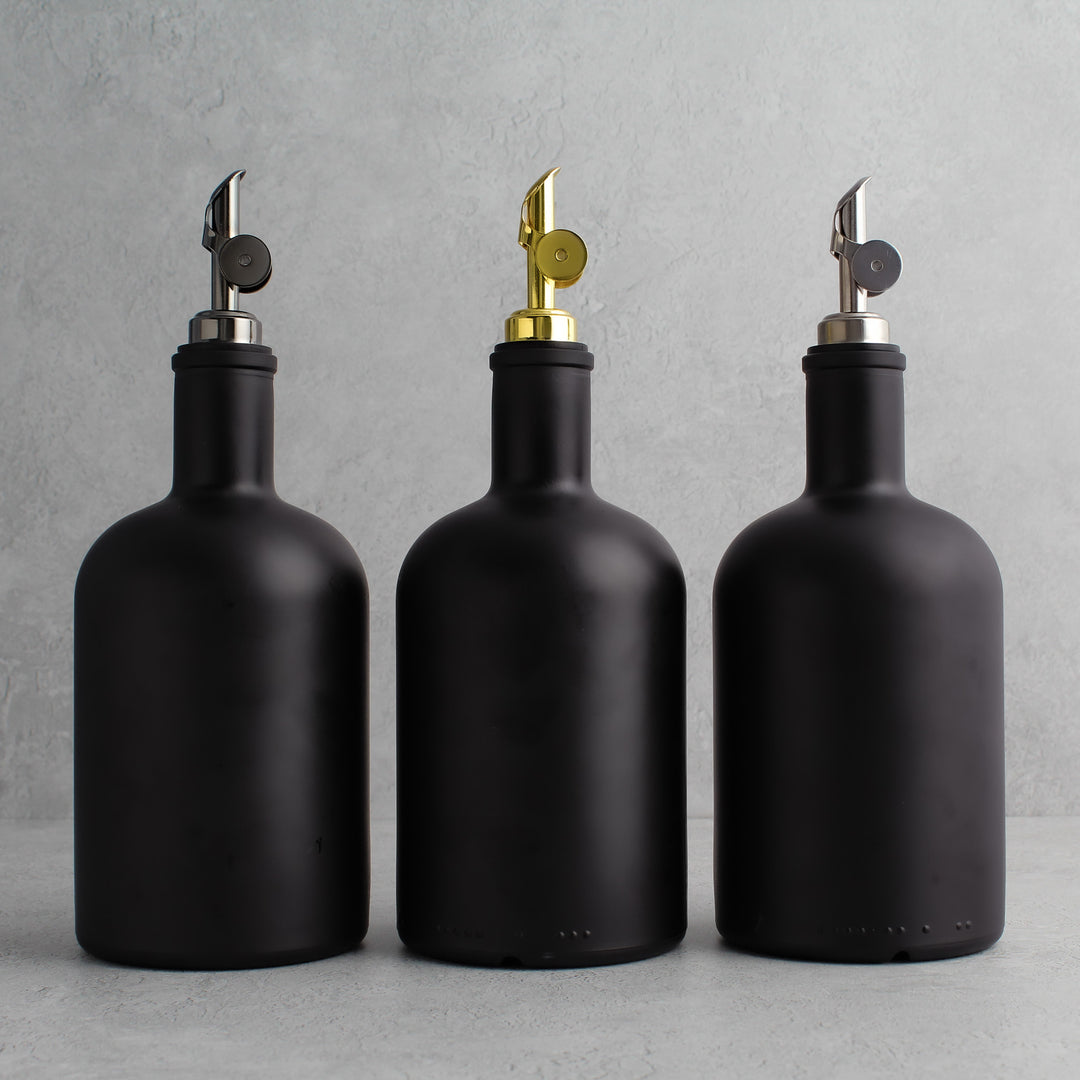 Matte Black Glass Tall Neck Oil Bottle With Label