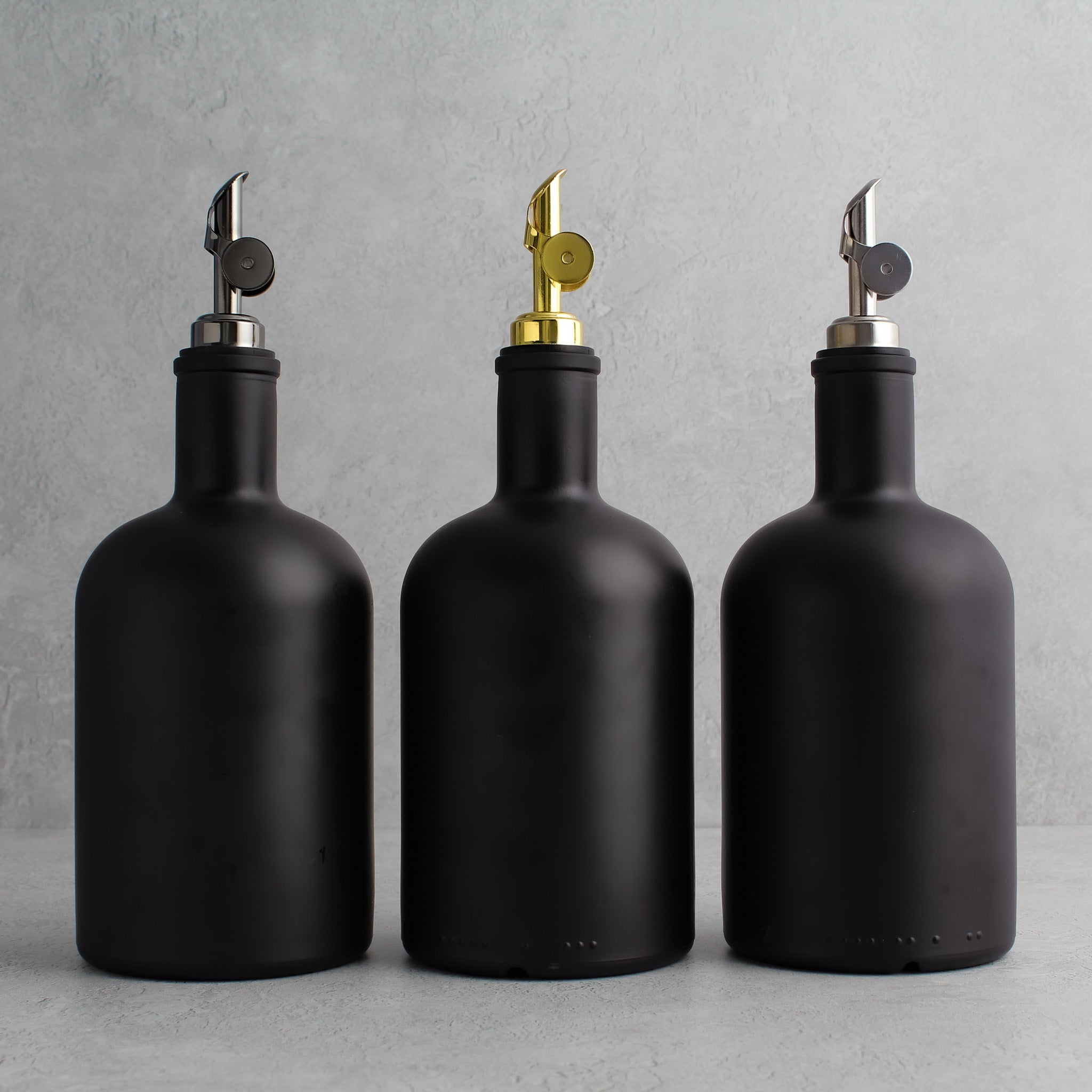 Matte Black Glass Tall Neck Oil Bottle With Label - Namie Home