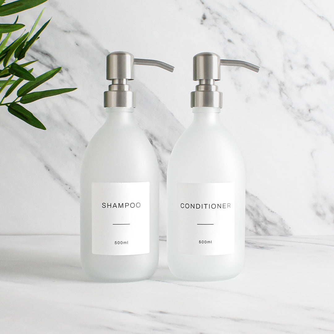 Shampoo & Conditioner Frosted White Glass Set