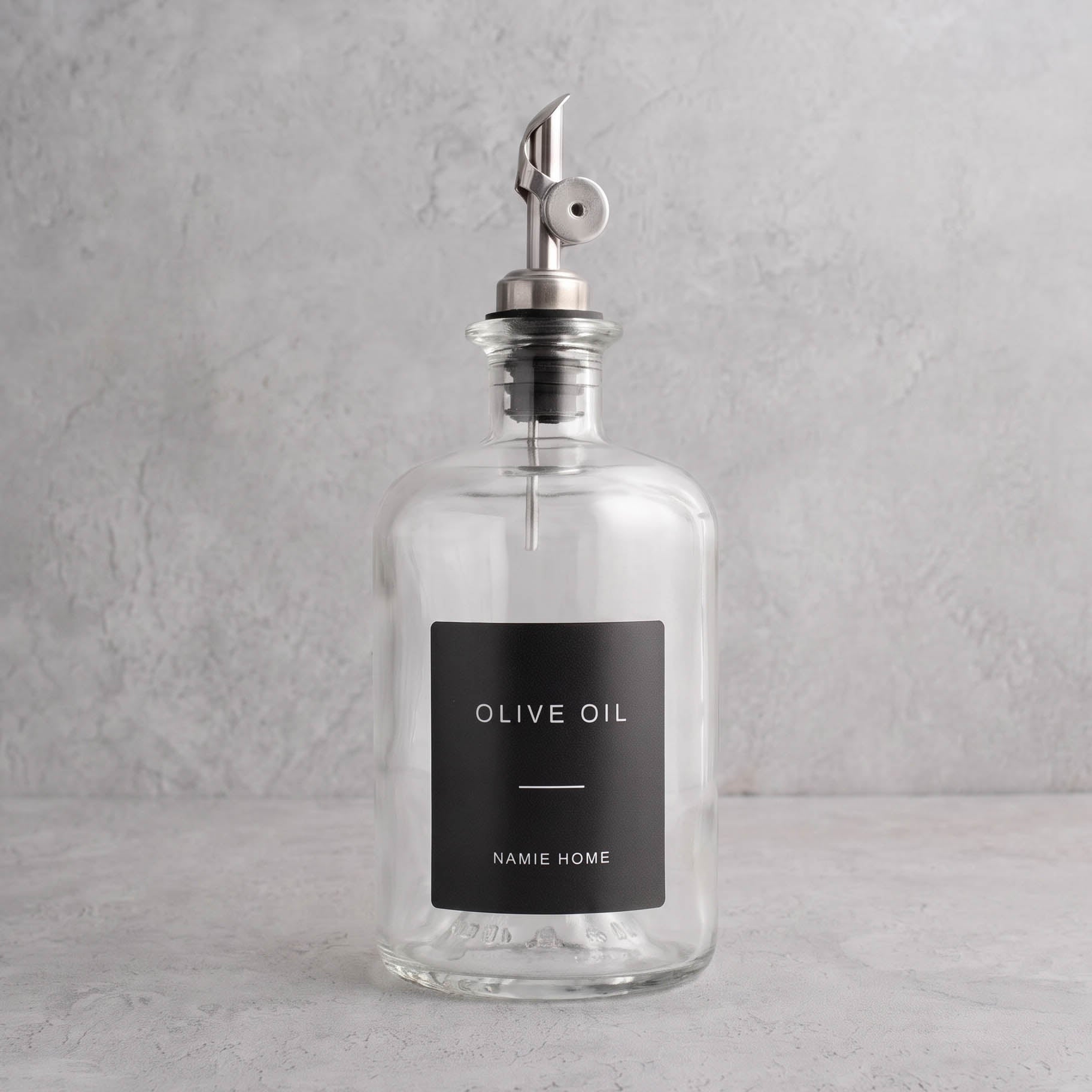 Clear Glass Oil Bottle With Label - silver lid