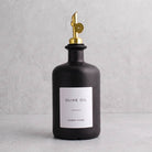 Matte Black Glass Oil Bottle With Label - gold lid