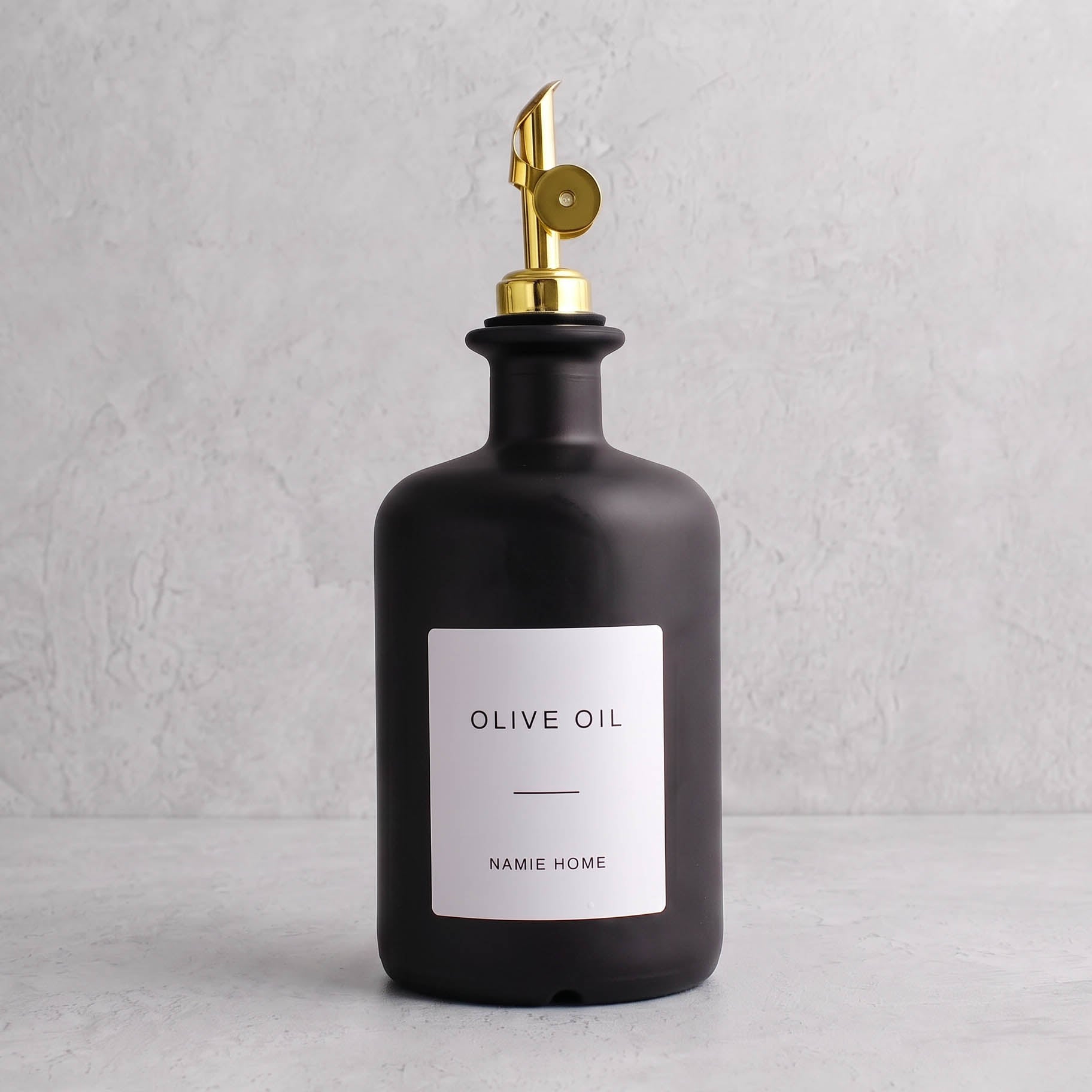 Matte Black Glass Oil Bottle With Label - gold lid