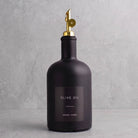Matte Black Glass Tall Neck Oil Bottle With Label - gold lid
