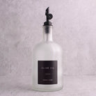 Frosted White Glass Tall Neck Oil Bottle With Label - black lid