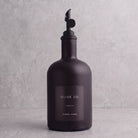 Matte Black Glass Tall Neck Oil Bottle With Label - black lid