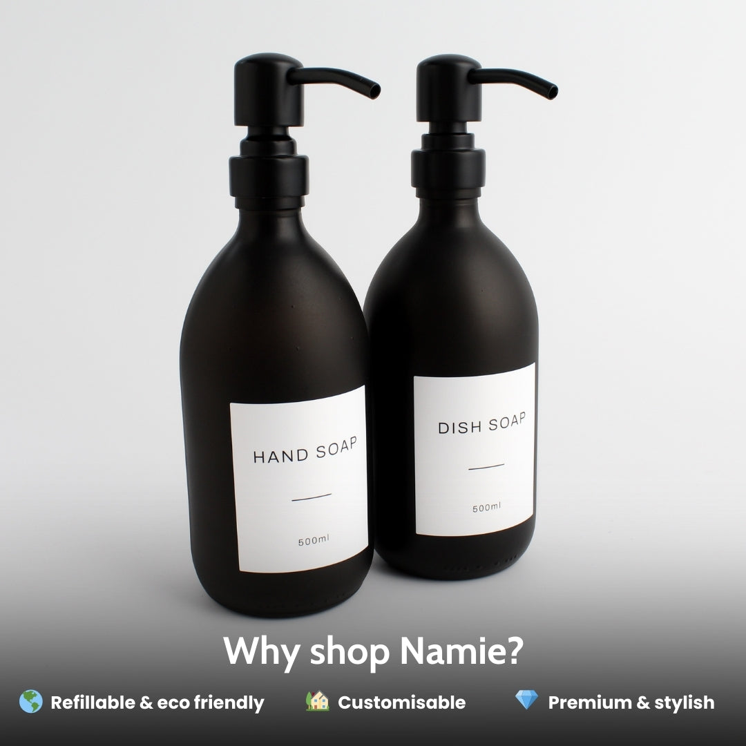 Hand Soap & Dish Soap Matte Black Glass Set - Namie Home