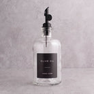 Clear Glass Oil Bottle With Label - black lid