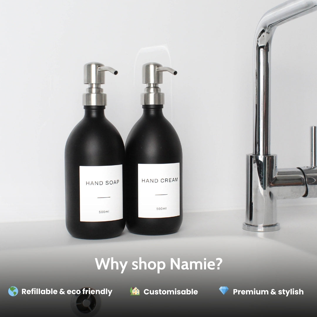 Hand Soap & Hand Cream Matte Black Glass Set - Namie Home