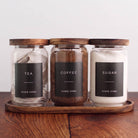 Tea Coffee Sugar Storage Jar Set With Acacia Lids & Acacia Tray