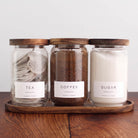 Tea Coffee Sugar Storage Jar Set With Acacia Lids & Acacia Tray
