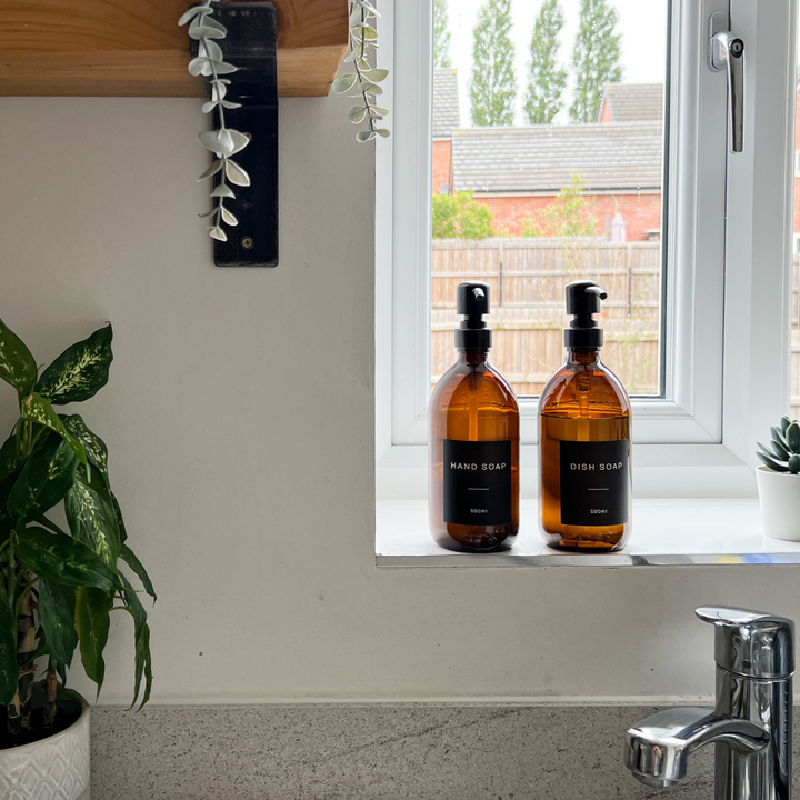 Hand Soap & Dish Soap Amber Glass Set