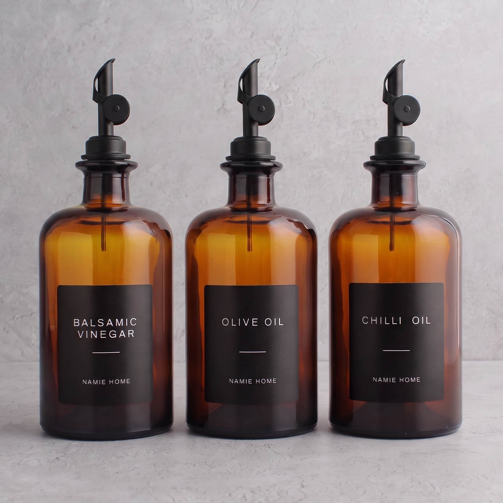 Amber Glass Oil & Vinegar Set of 3