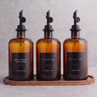 Amber Glass Oil & Vinegar Set of 3 with Acacia Tray