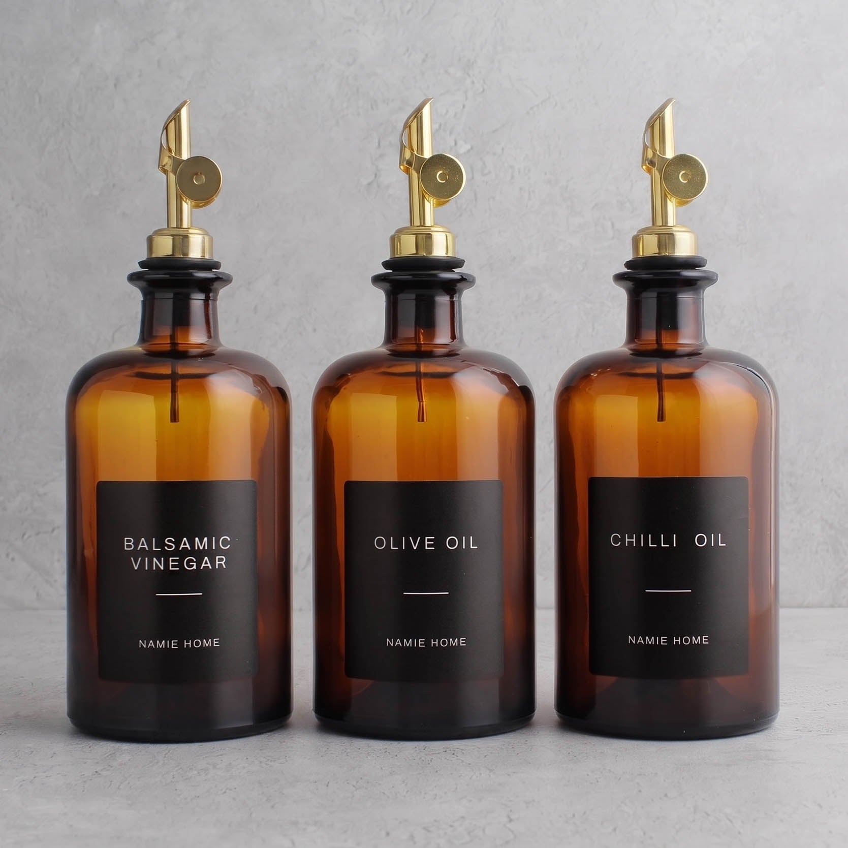 Amber Glass Oil & Vinegar Set of 3