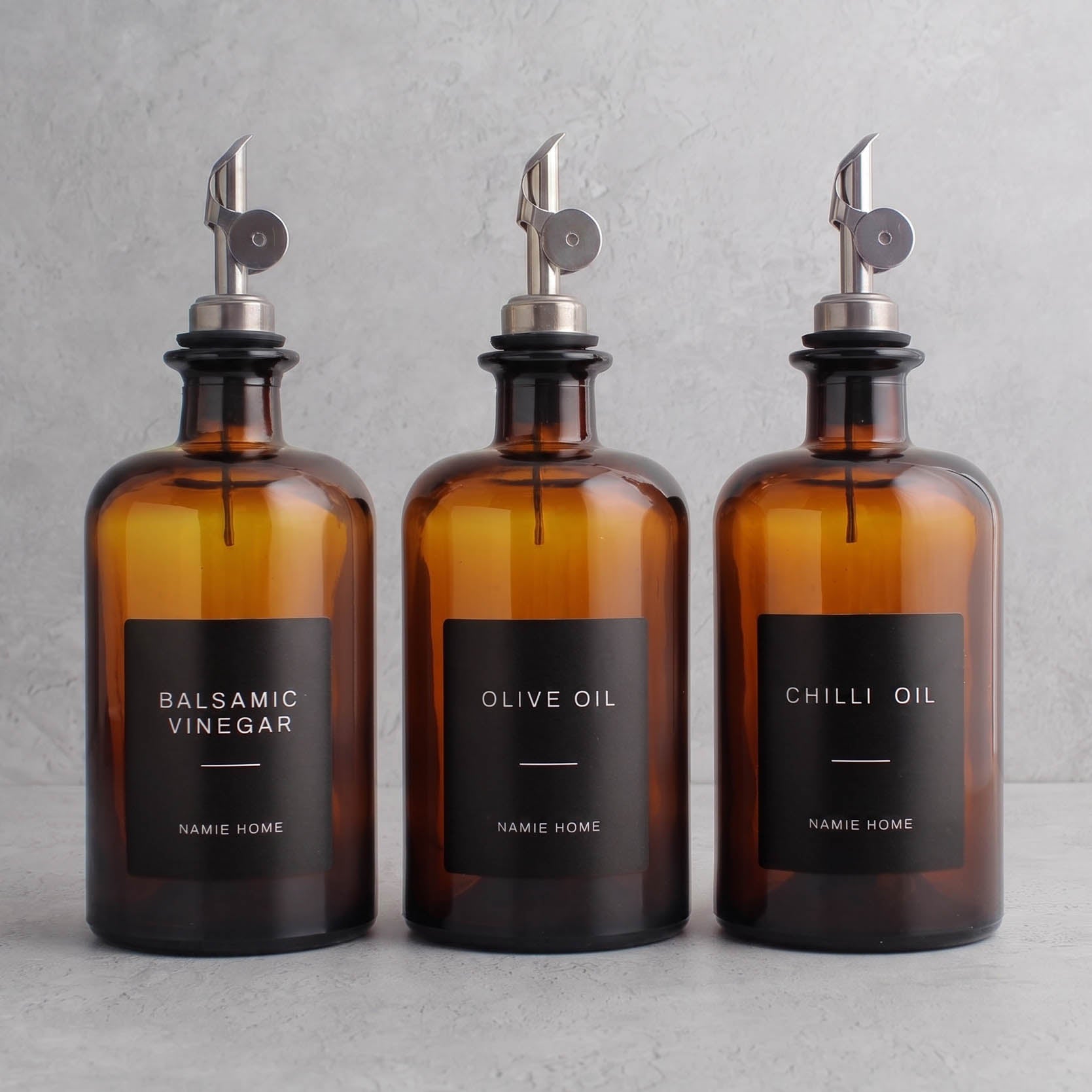 Amber Glass Oil & Vinegar Set of 3