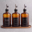 Amber Glass Oil & Vinegar Set of 3 with Acacia Tray