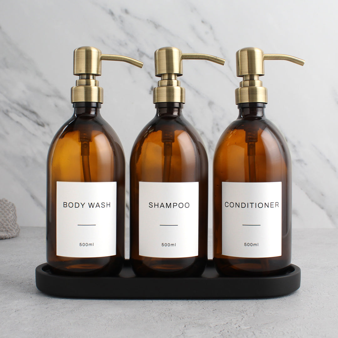 Body Wash, Shampoo & Conditioner Amber Glass Set