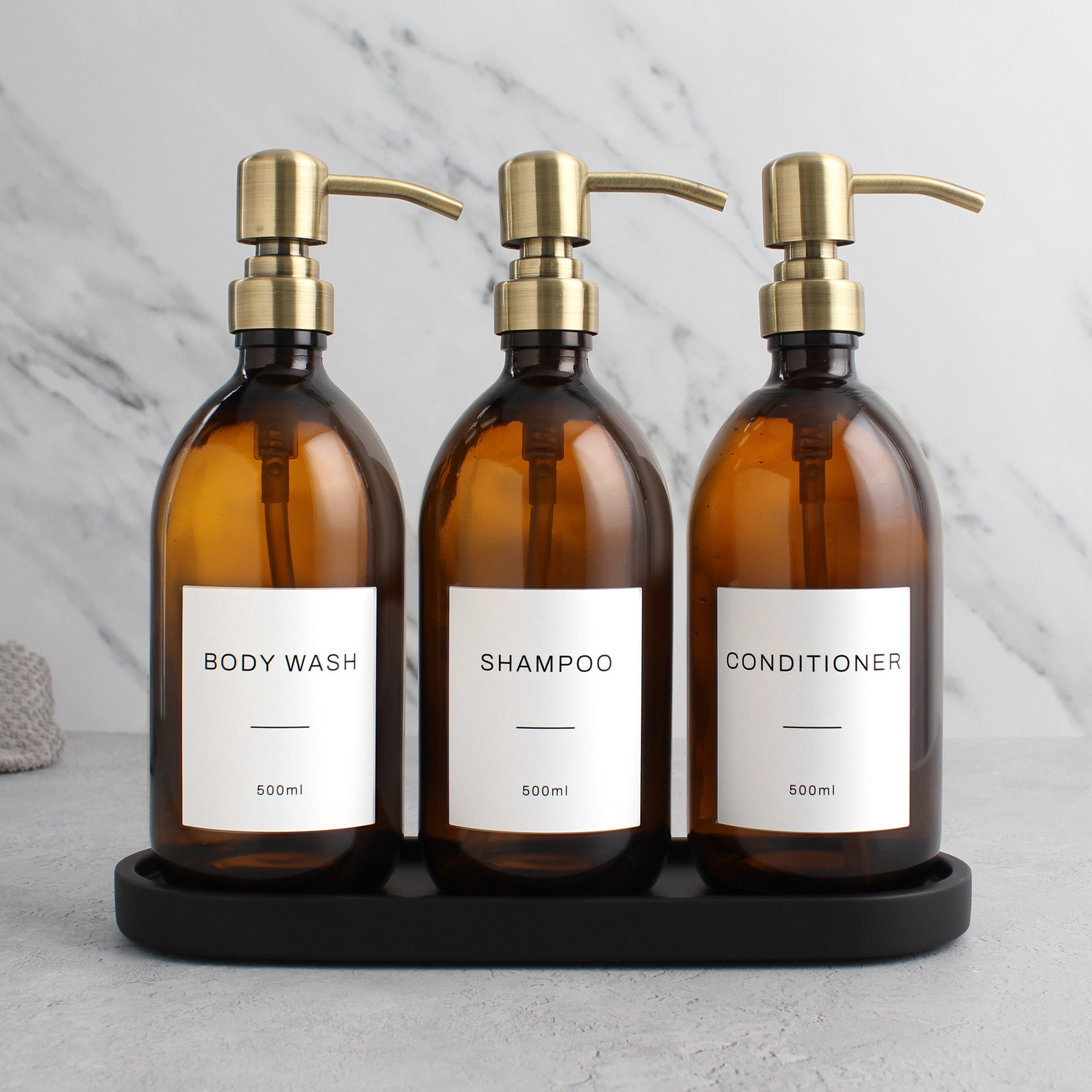 Body Wash, Shampoo & Conditioner Amber Glass Set - Namie Home