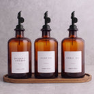 Amber Glass Oil & Vinegar Set of 3 with Acacia Tray