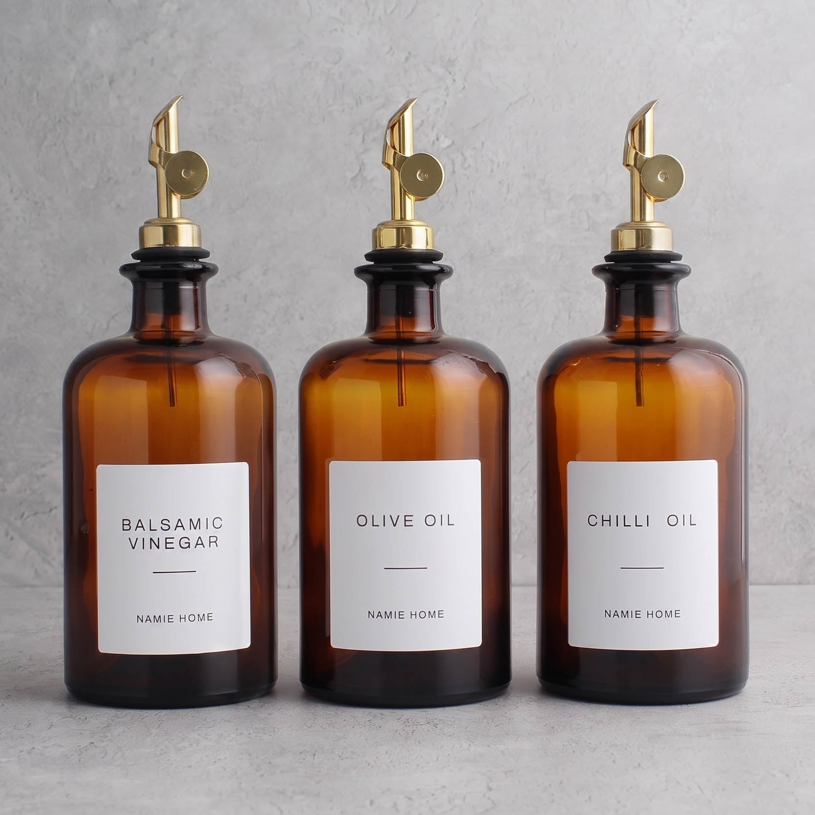 Amber Glass Oil & Vinegar Set of 3