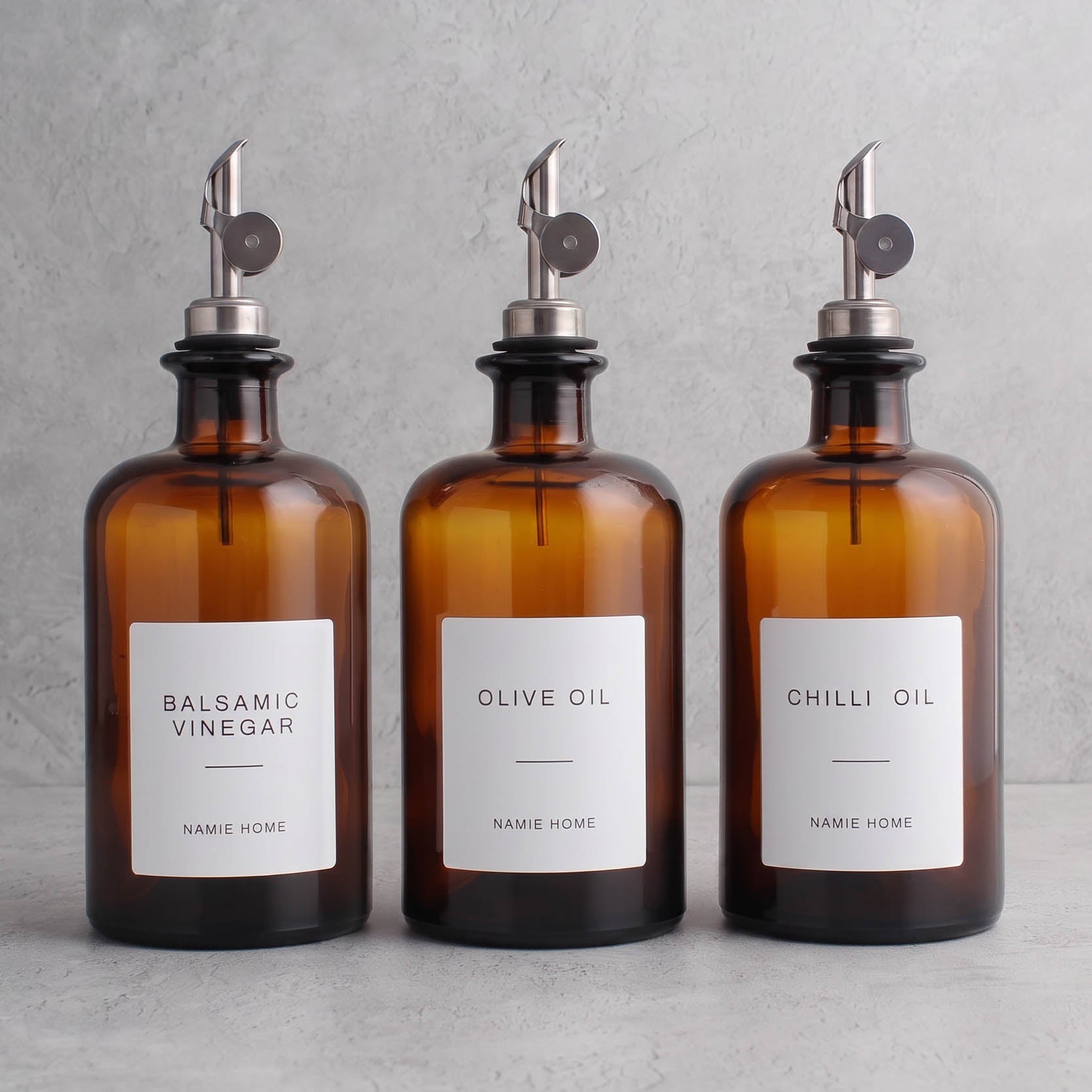 Amber Glass Oil & Vinegar Set of 3