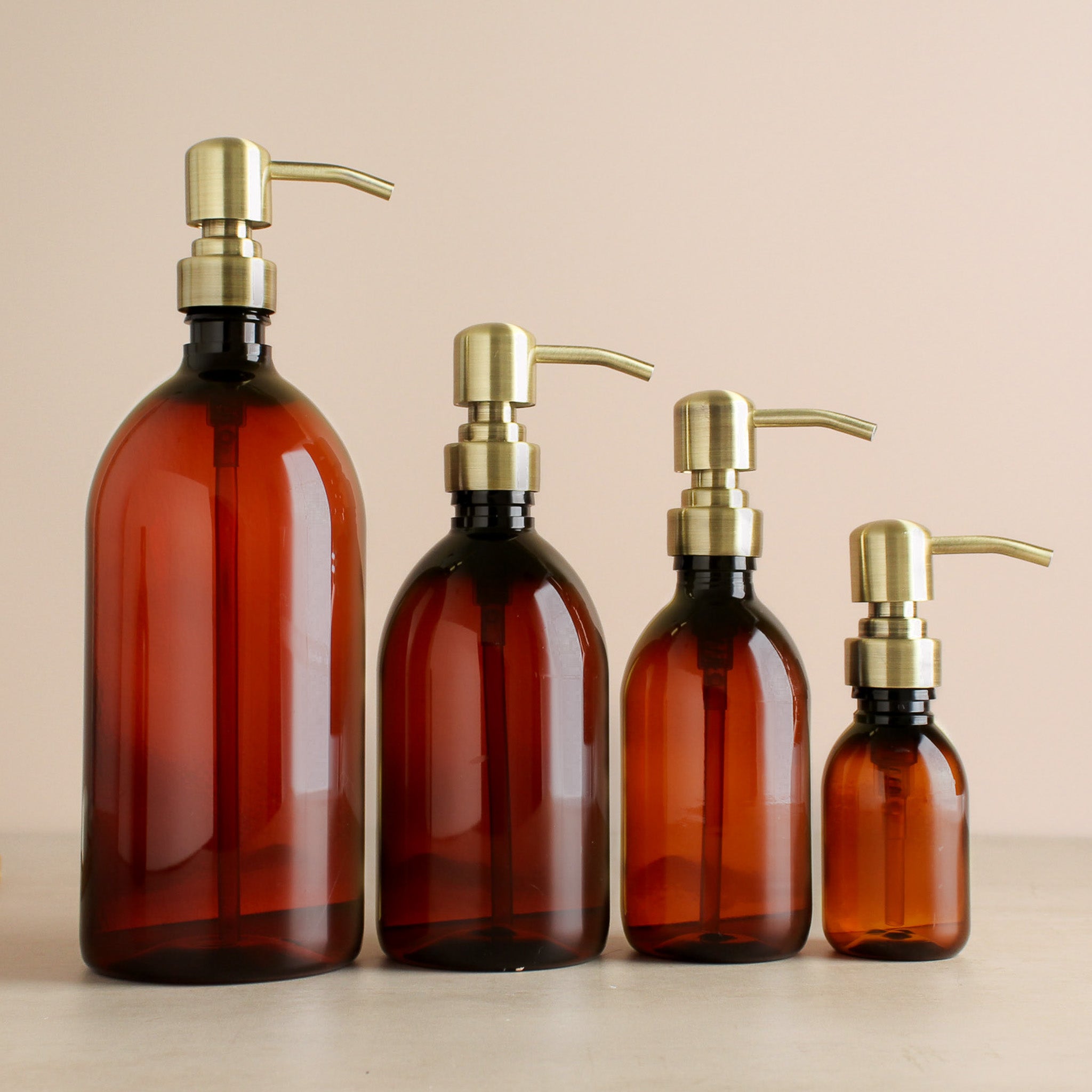 Amber Plastic Dispenser Bottle With Metal Gold Pump - Namie Home