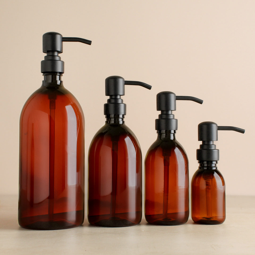 Amber Plastic Dispenser Bottle With Matte Black Pump