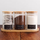 Tea Coffee Sugar Storage Jar Set With Bamboo Lids & Bamboo Tray