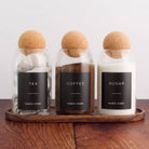 Tea Coffee Sugar Cork Ball Storage Jar Set With Acacia Tray