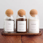 Tea Coffee Sugar Cork Ball Storage Jar Set With Acacia Tray