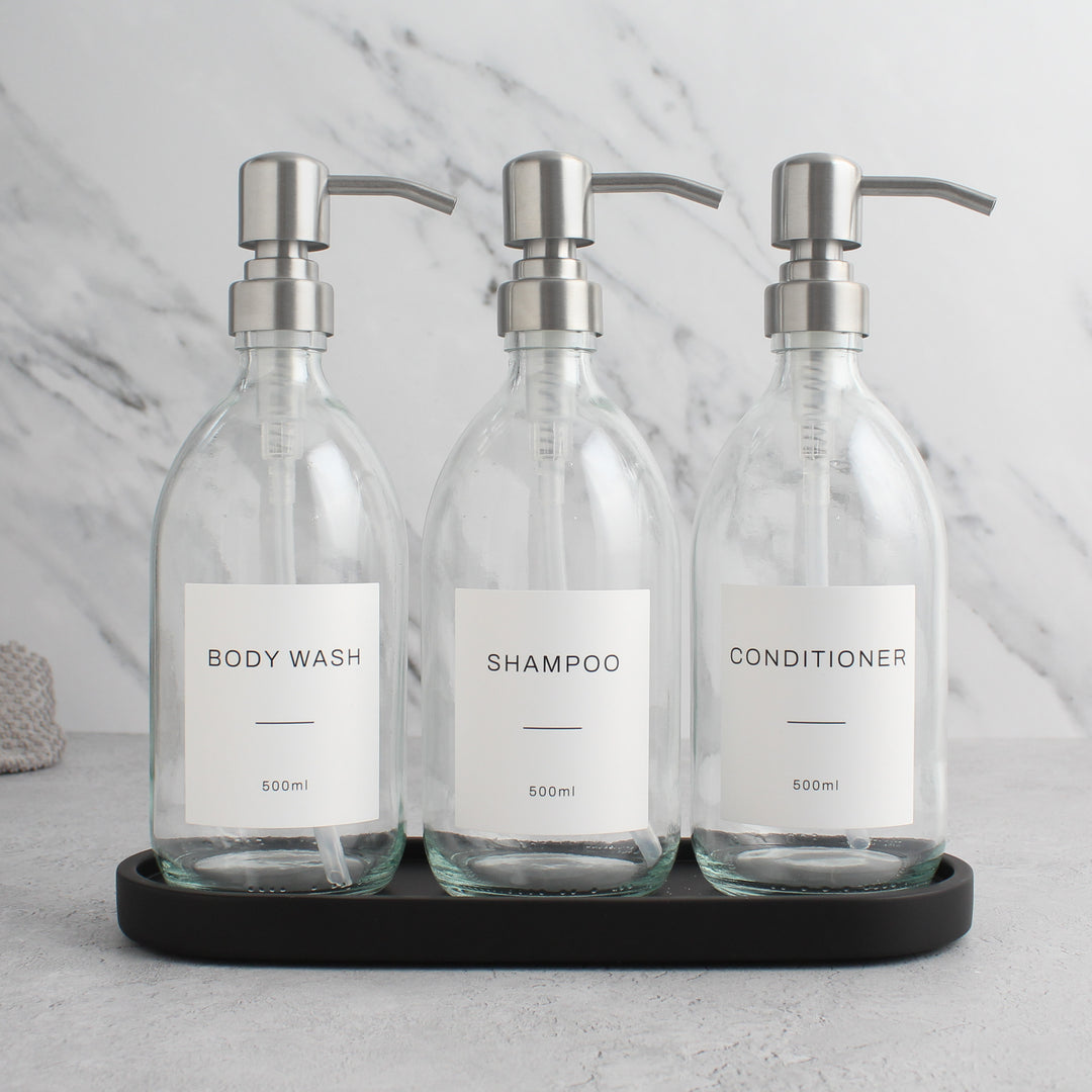 Body Wash, Shampoo & Conditioner Clear Glass Set