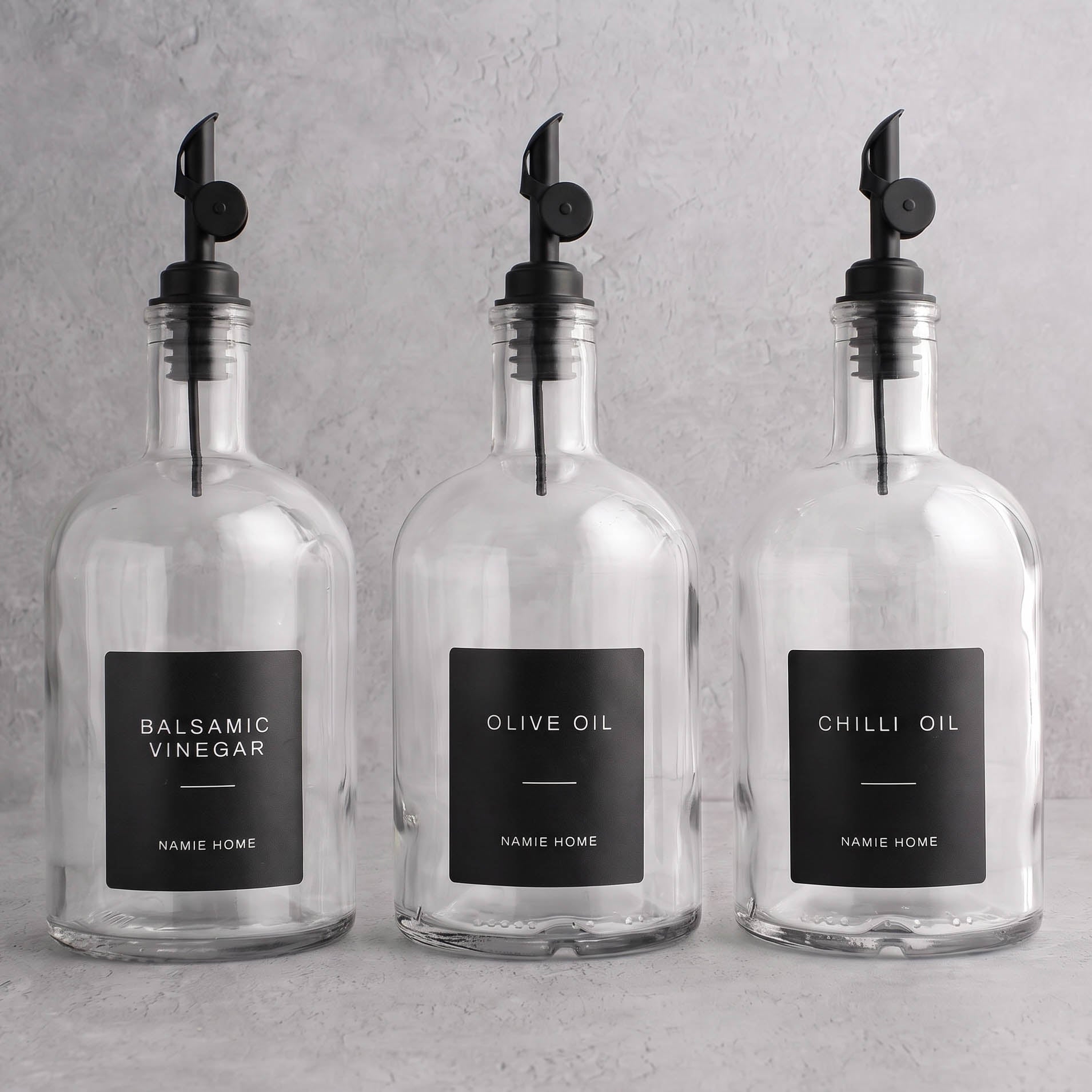 Clear Glass Tall Neck Oil & Vinegar Set of 3