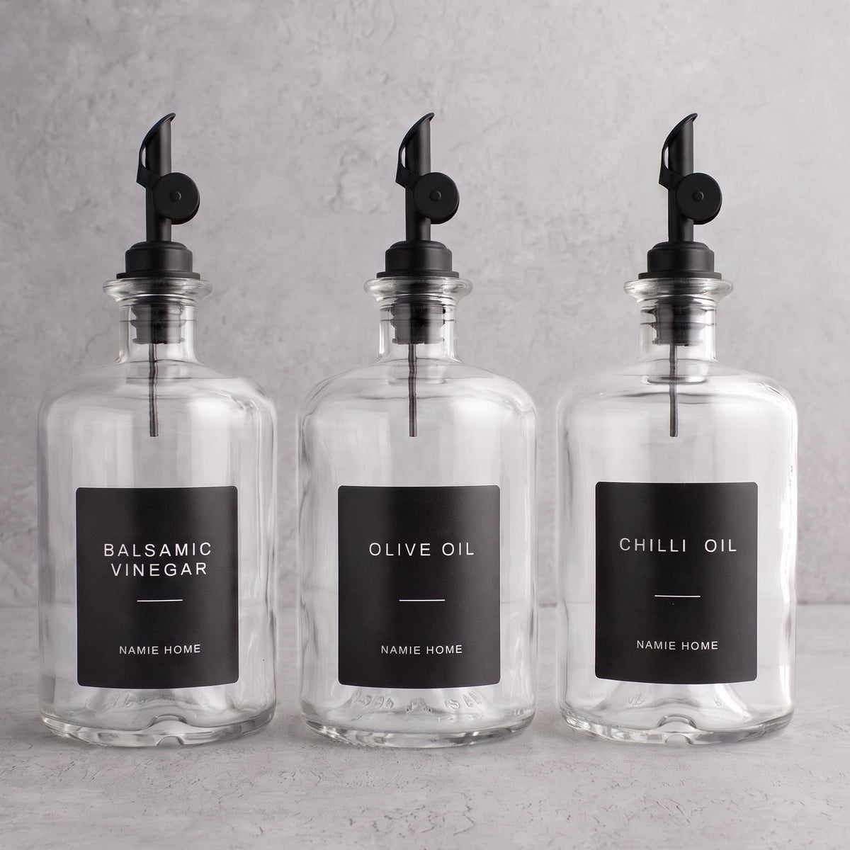 Clear Glass Oil & Vinegar Set of 3