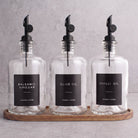Clear Glass Oil & Vinegar Set of 3 with Acacia Tray