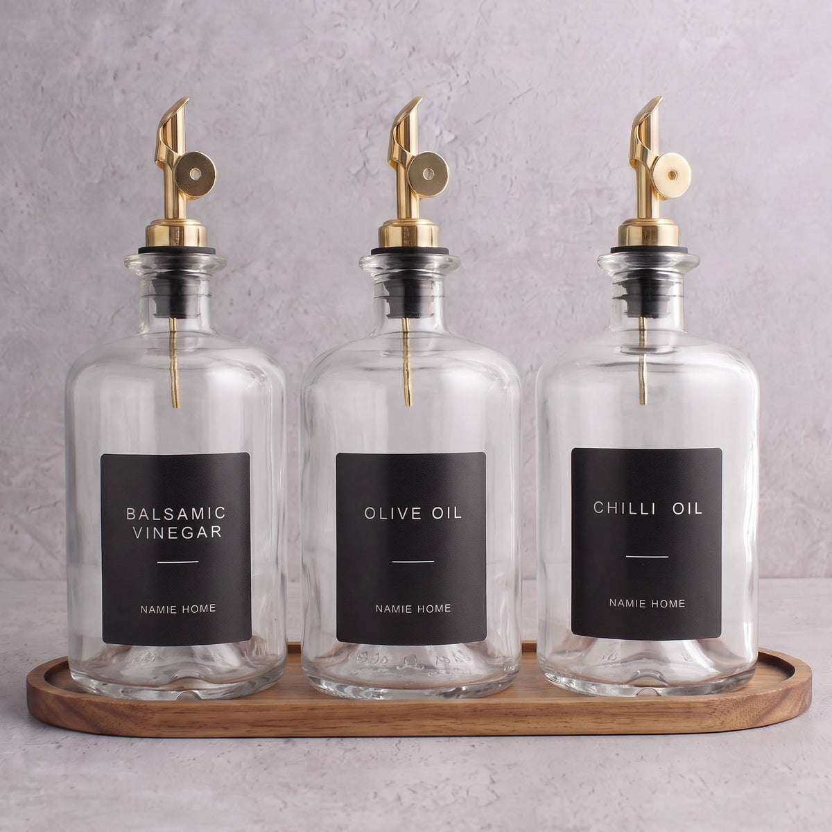 Clear Glass Oil & Vinegar Set of 3