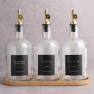 Clear Glass Tall Neck Oil & Vinegar Set of 3 with Bamboo Tray
