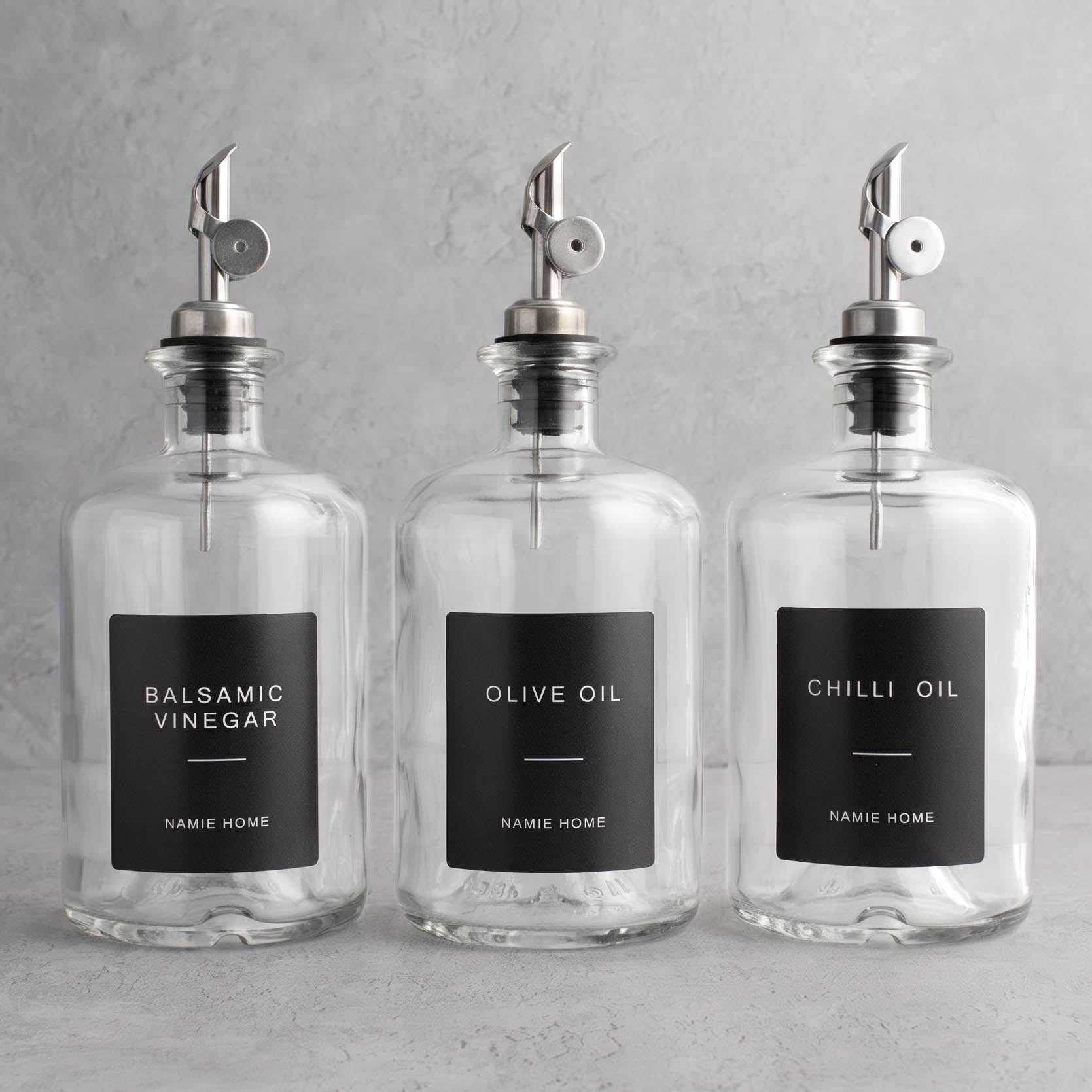 Clear Glass Oil & Vinegar Set of 3