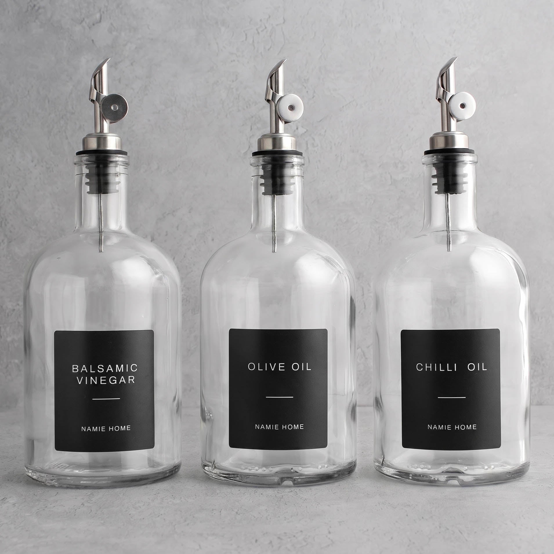 Clear Glass Tall Neck Oil & Vinegar Set of 3
