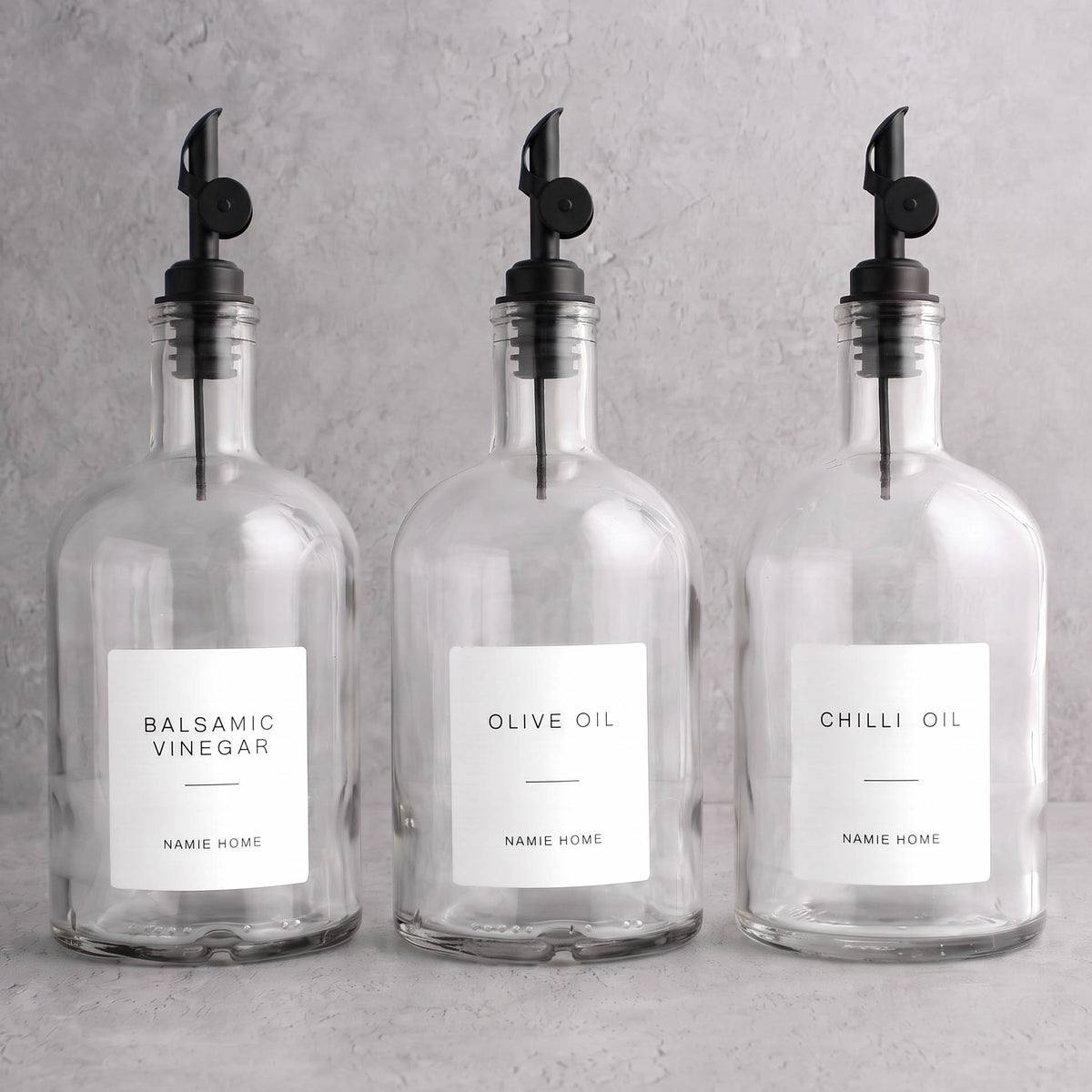 Clear Glass Tall Neck Oil & Vinegar Set of 3