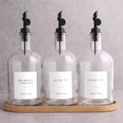 Clear Glass Tall Neck Oil & Vinegar Set of 3 with Bamboo Tray