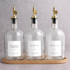 Clear Glass Tall Neck Oil & Vinegar Set of 3 with Bamboo Tray